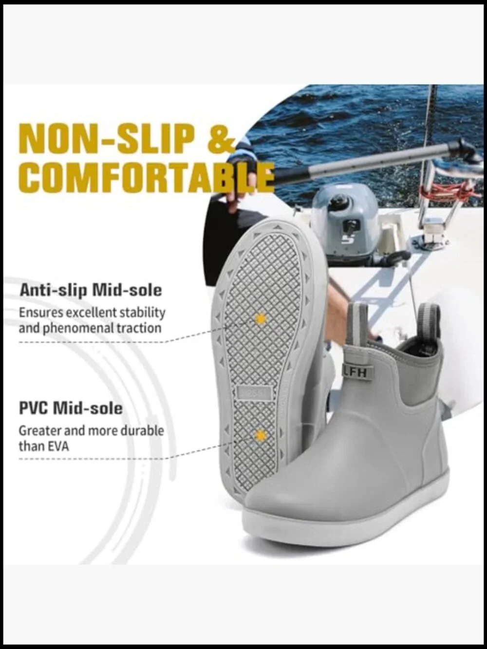 Waterproof Ankle Rain Boots Men Anti-Slip Traction Outdoor Rubber Fishing